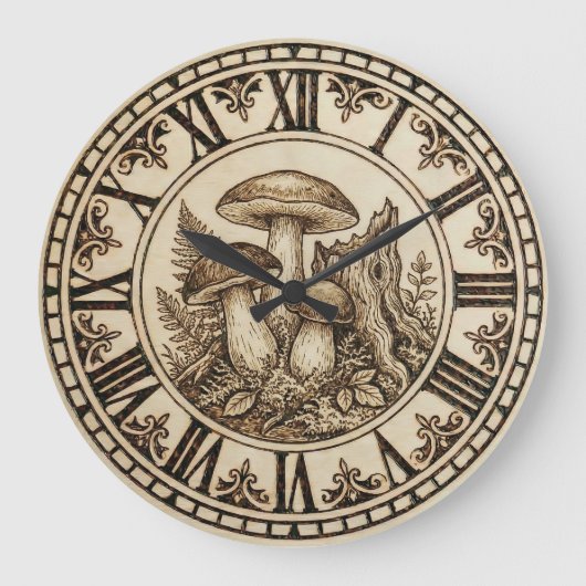 Woodland Mushroom Wall Clock Große Wanduhr (Vorderseite)