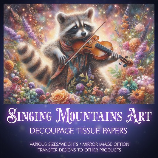 Woodland Music Whimsical Raccoon Violin Decoupage Seidenpapier