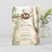 Woodland Nesting Party Rustic Bird Baby Shooter Einladung (Stehend Vorderseite)