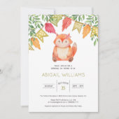 Woodland Niedlich Baby Girl Fox Babydusche Einladung (Vorderseite)