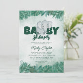 Woodland Niedlich Elephand Baby Dusche Einladung (Stehend Vorderseite)