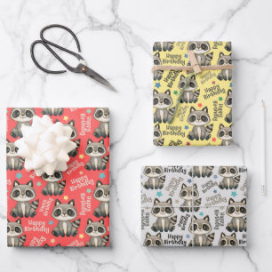 Woodland Niedlich Raccoon Happy Birthday Geschenkpapier Set