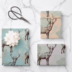Woodland Niedlich Red Stag Deer Green Orange Pink Geschenkpapier Set