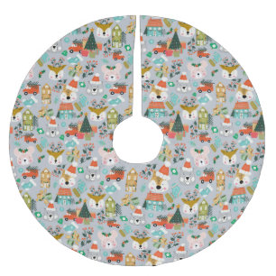 Woodland Niedlich Santa Animals Grau Polyester Weihnachtsbaumdecke
