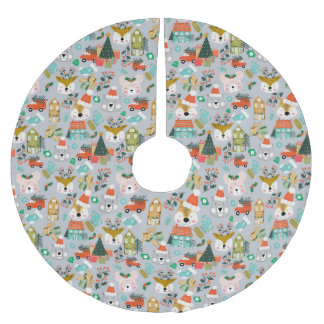 Woodland Niedlich Santa Animals Grau Polyester Weihnachtsbaumdecke