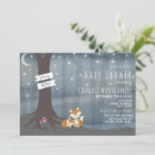 Woodland Night Fox Baby Dusche Einladung (Stehend Vorderseite)