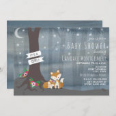 Woodland Night Fox Baby Shower - Mädchen Einladung (Vorne/Hinten)