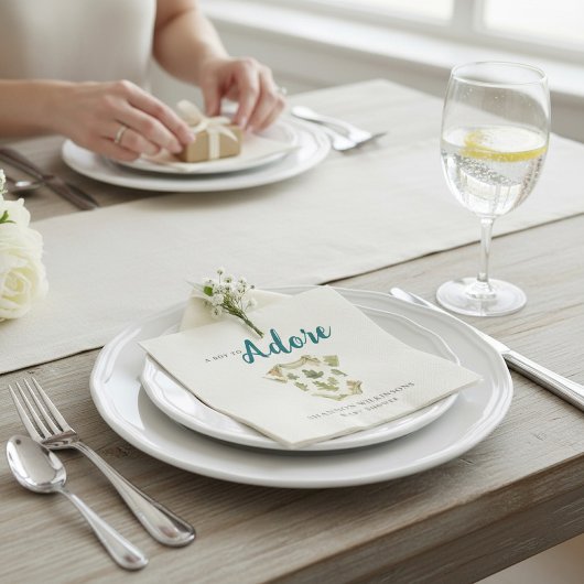 Woodland Oak Leaf "Adore" Baby Shower Napkin Serviette