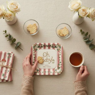 Woodland Oh Baby Florale Beeren Streifen Baby Show Pappteller