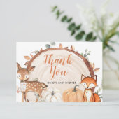 Woodland Oh Boy Pumpkin Baby Dusche Danke Karte (Stehend Vorderseite)