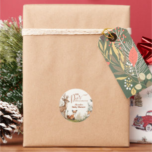 Woodland Oh Deer Thema Baby Shower Runder Aufkleber