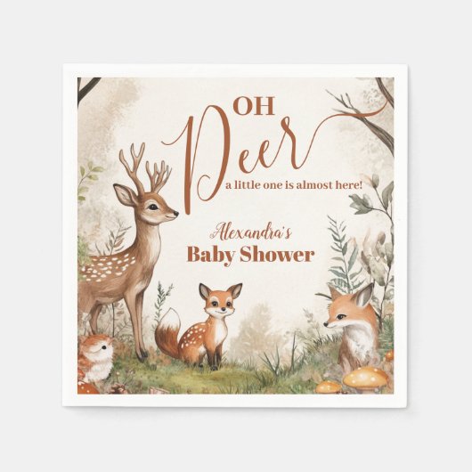 Woodland Oh Deer Theme Baby Dusche Serviette (Vorderseite)