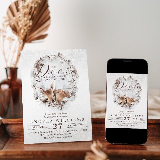 Woodland Oh Deer Winter Baby Dusche Einladung