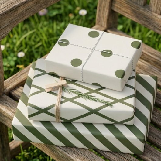 Woodland Olive Cream Rustic 3er Pack Geschenkpapier Set