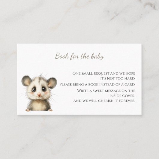 Woodland Opossum Baby Shower • Books for Baby Visitenkarte (Vorderseite)