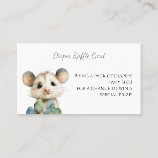 Woodland Opossum Baby Shower • Diaper Raffle Card Visitenkarte (Vorderseite)