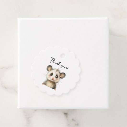 Woodland Opossum Baby Shower • Neutral Geschenkanhänger (Beispiel)