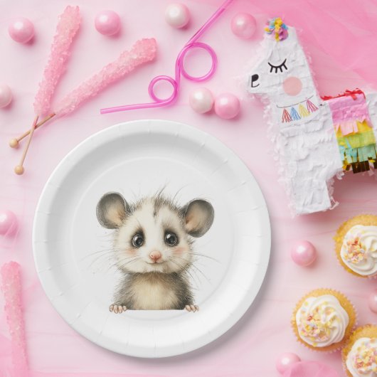 Woodland Opossum Baby Shower • Neutral Pappteller (Party)