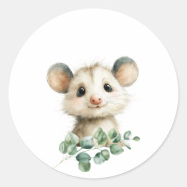 Woodland Opossum Baby Shower • Neutral Runder Aufkleber