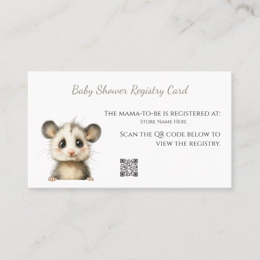Woodland Opossum Baby Shower • Registry Card Visitenkarte (Vorderseite)