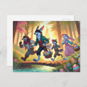 Woodland Osterabenteuer - Joyful Egg Hunt Feiertagspostkarte (Vorne/Hinten)