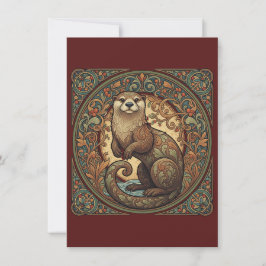 Woodland Otter Nordic Folk Art Flat Thank You Dankeskarte