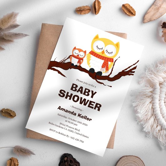 Woodland Owl Baby Dusche Einladung