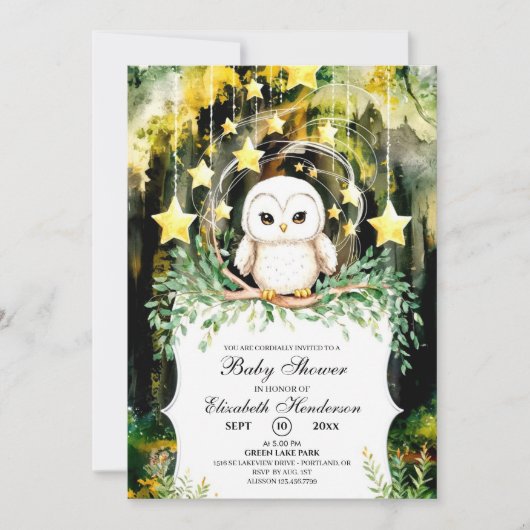 Woodland Owl Babydusche Einladung (Vorderseite)