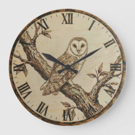 Woodland Owl Clock - Cozy Cabin Decor Große Wanduhr