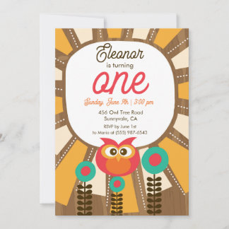 Woodland Owl First Birthday Invitation – One Year  Einladung
