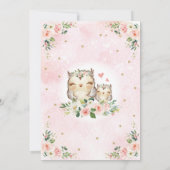 Woodland Owl Pink Gold Floral Girl Babydusche Einladung (Rückseite)
