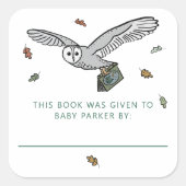 Woodland Owl Storybook Baby Buchzeichen Quadratischer Aufkleber (Vorderseite)