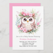 Woodland Owl's verzauberte Blütenmädchen-Babydusch Einladung (Vorne/Hinten)