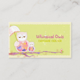 Woodland Owls Whimsical Day Care Visitenkarte