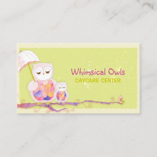 Woodland Owls Whimsical Day Care Visitenkarte (Vorderseite)