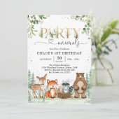 Woodland Party Animals Boy Birthday Invitation Einladung (Stehend Vorderseite)
