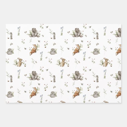 Woodland Picnic | Baby - Dusche für Waldtiere Geschenkpapier Set (Vorderseite)