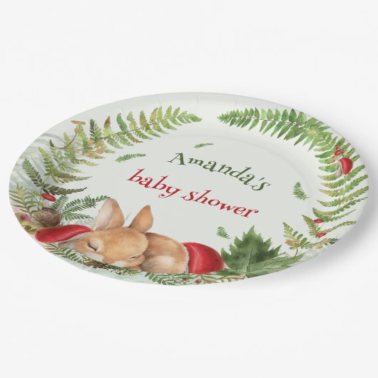 Woodland-Pilz-Dusche Pappteller (Schrägansicht)