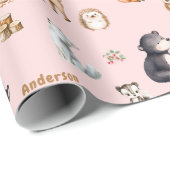 Woodland Pink Baby Shower Giftwrapping Paper Geschenkpapier (Rolleneckpunkt)