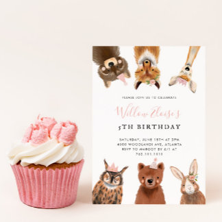 Woodland Pink Birthday Party Einladung