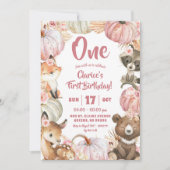 Woodland Pink Boho Pumpkin Girl 1. Geburtstag Einladung (Vorderseite)