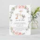 Woodland Pink Floral Save the Date Baby Naming Einladung (Stehend Vorderseite)