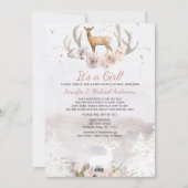 Woodland Pink Girl Deer Forest Kinderdusche per Po Einladung (Vorderseite)