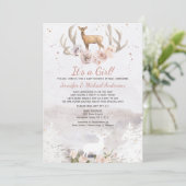 Woodland Pink Girl Deer Forest Kinderdusche per Po Einladung (Stehend Vorderseite)