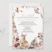 Woodland Pink Girl Fox Bunny Baby Dusche per Mail Einladung (Vorderseite)