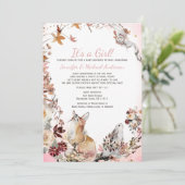Woodland Pink Girl Fox Bunny Baby Dusche per Mail Einladung (Stehend Vorderseite)