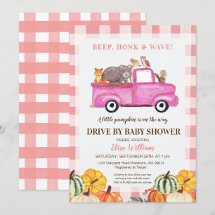 Woodland Pink Truck Drive-By-Baby-Party Einladung