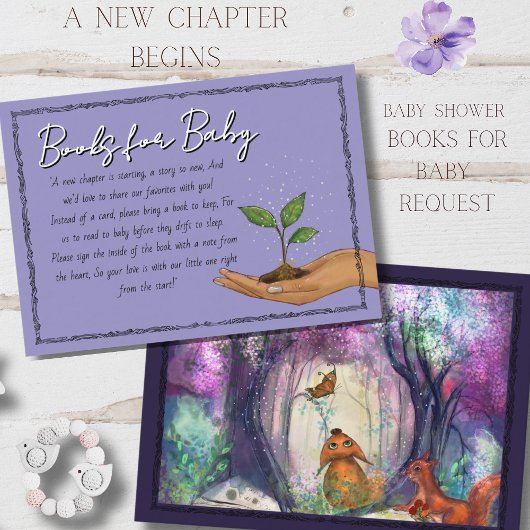Woodland Purple Forest Books for Baby Request Begleitkarte