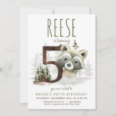 Woodland Raccoon 5. Geburtstag Einladung (Vorderseite)