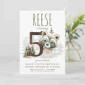 Woodland Raccoon 5. Geburtstag Einladung (Stehend Vorderseite)